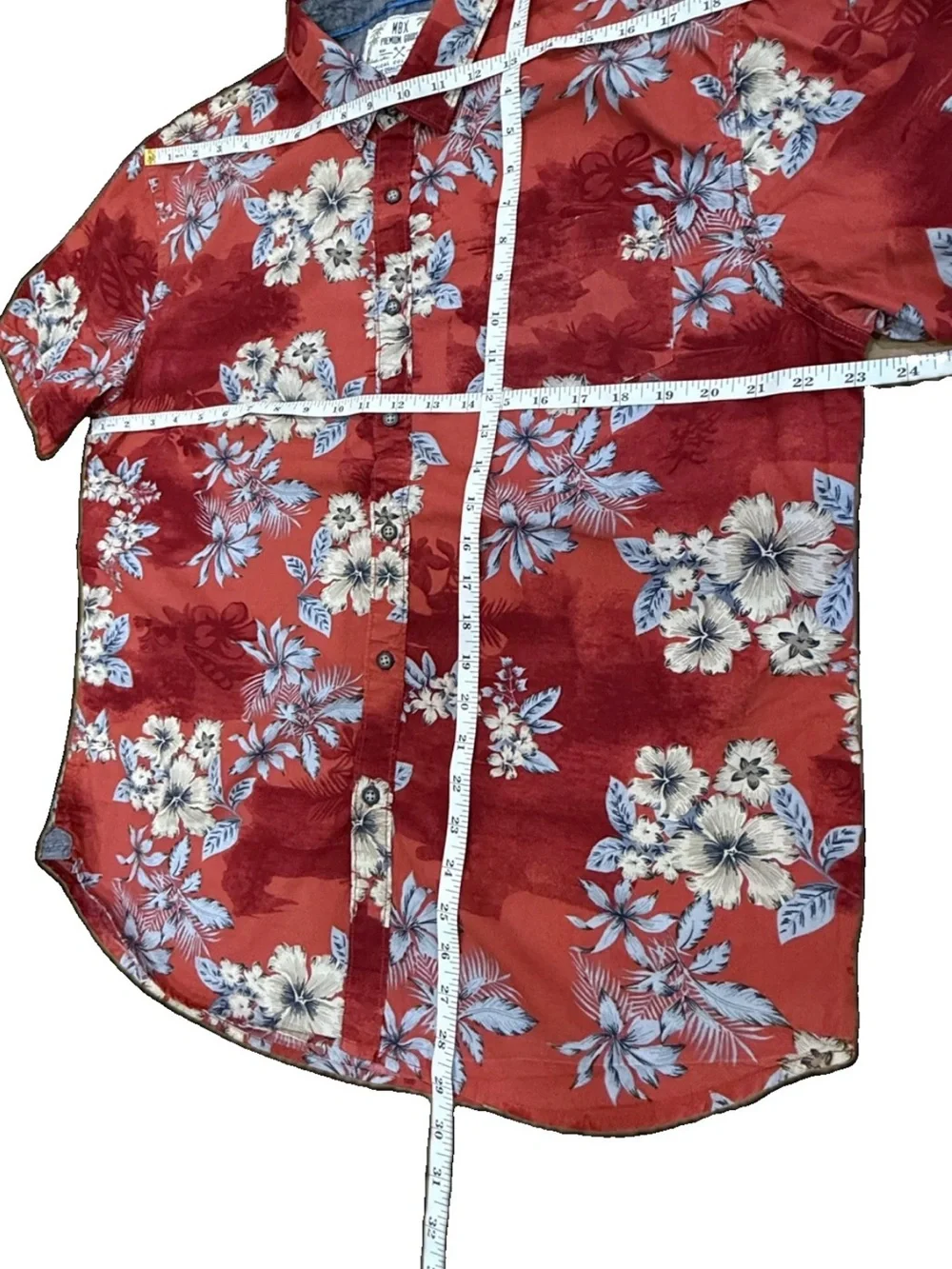 Men’s MBX Premium Goods Red Tropical Hibiscus Floral Hawaiian Shirt Size XL